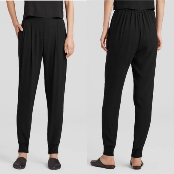 Eileen Fisher 100% Silk Slouchy Zipper Cuff Pants - Picture 2 of 8